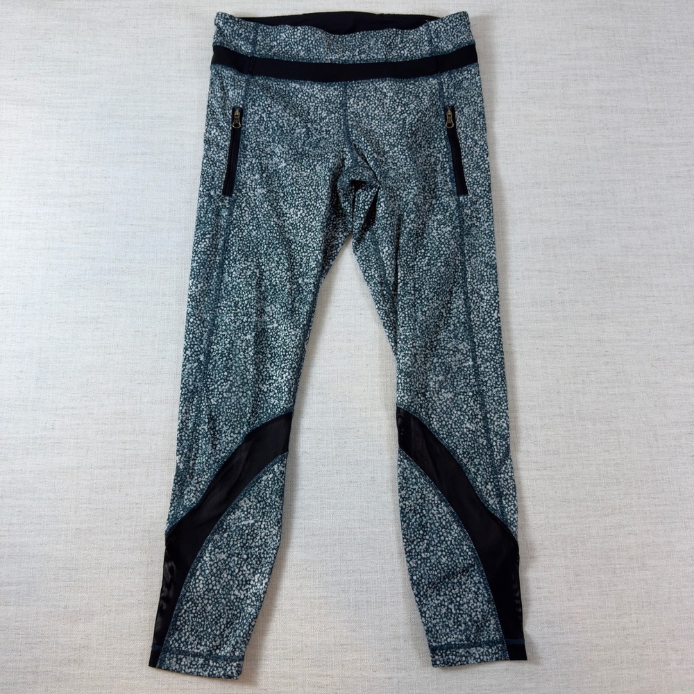 Lululemon Athletica Teal Speckled Mesh Panel Zipper Pocket Leggings Size 8